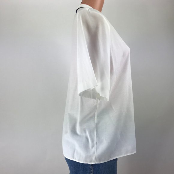 Jo Hardin Women's Top Size 16 White Blue Button Up - Picture 4 of 8